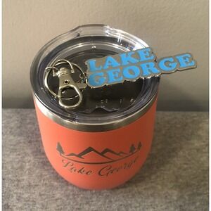 Lake George Insulated Wine Tumbler Polar Camel Melon/Moose Souvenir Keychain Set